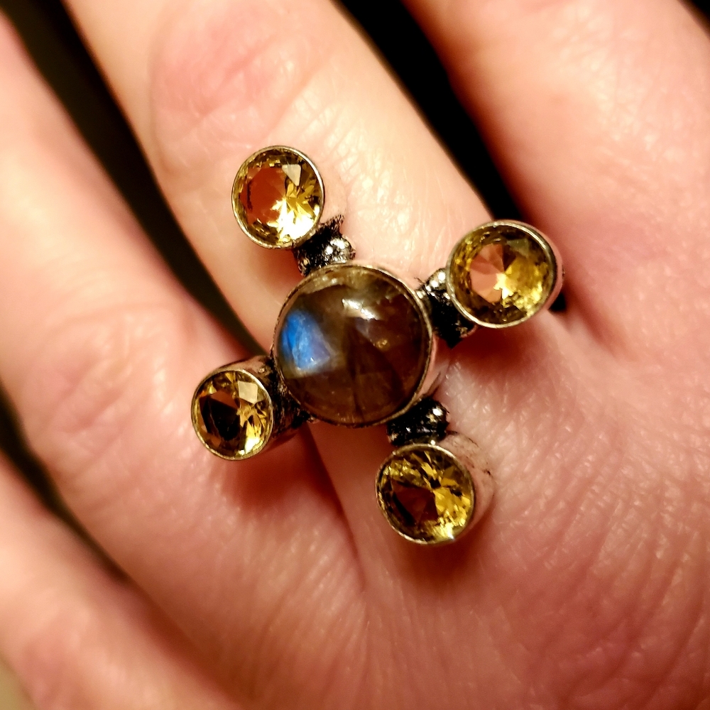New Labradorite & Citrine 925 Silver Ring. - Picture 9 of 16